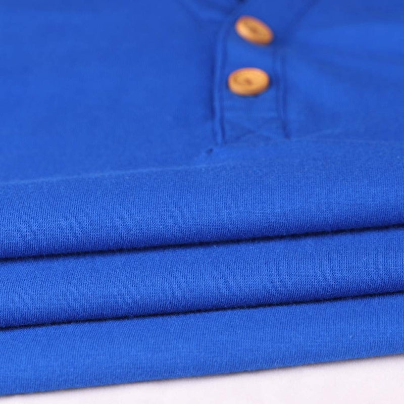palglg Mens Long Sleeve Muscle Slim Fitted Cotton Henley T-Shirt with Buttons Blue M - Image 5